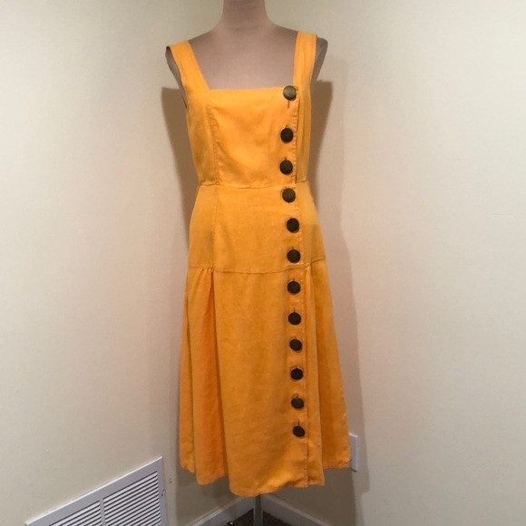 NICHOLAS Button Pinafore Midi Dress Size US 6 Orange Linen - Picture 2 of 11